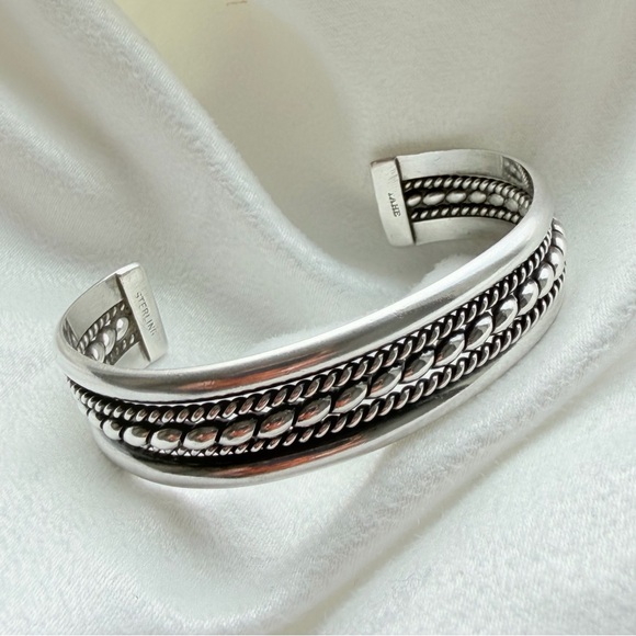Navajo Tahe Sterling Silver Multi-Row Triple Twisted Wire Rope & Cuff Bracelet - Picture 10 of 15